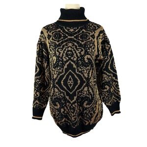 Vintage 80's Pronto Moda Gold‎ Metallic Knit Turtleneck Sweater Women Small